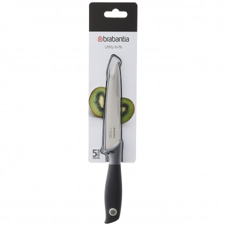 Нож Brabantia Tasty+ 1001165, 13.3 см, Закалена стомана, Устойчив на надраскване и корозия, Тъмносив