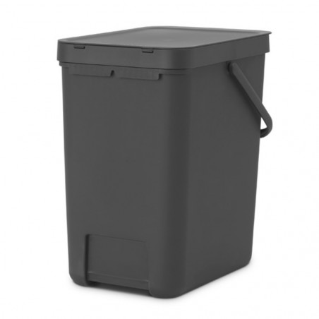 Кош за разделно събиране на боклук Brabantia Sort&Go 1003237, 25 л, Дръжка, Възможност за стенен монтаж, Тъмносив
