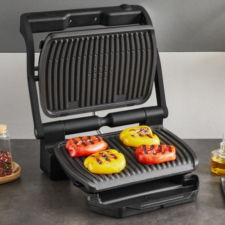 Електрическа скара Tefal OptiGrill+ GC717810, 2000W, 6 програми, Тефлоново незалепващо покритие, Touch screen, Интелигентен грил, Max 240C, Черен