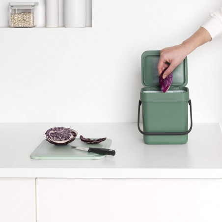 Кош за разделно събиране на боклук Brabantia Sort&Go 1003229, 3 л, Дръжка, Възможност за стенен монтаж, Тъмнозелен