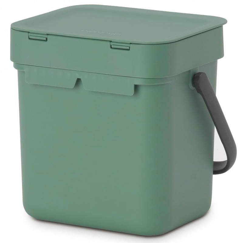 Кош за разделно събиране на боклук Brabantia Sort&Go 1003229, 3 л, Дръжка, Възможност за стенен монтаж, Тъмнозелен