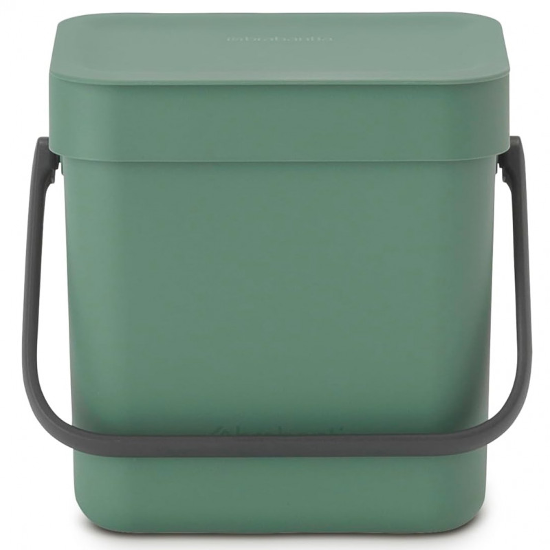 Кош за разделно събиране на боклук Brabantia Sort&Go 1003229, 3 л, Дръжка, Възможност за стенен монтаж, Тъмнозелен