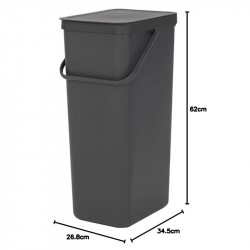 Кош за разделно събиране на боклук Brabantia Sort&Go 1004140, 40 л, Дръжка, Възможност за стенен монтаж, Тъмносив