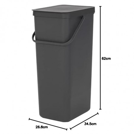 Кош за разделно събиране на боклук Brabantia Sort&Go 1004140, 40 л, Дръжка, Възможност за стенен монтаж, Тъмносив
