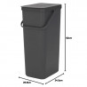 Кош за разделно събиране на боклук Brabantia Sort&Go 1004140, 40 л, Дръжка, Възможност за стенен монтаж, Тъмносив