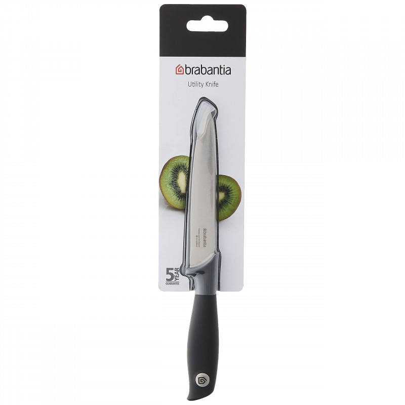 Нож за белене Brabantia Tasty+ 1001166, 9 см, Закалена стомана, Устойчив на надраскване и корозия, Тъмносив
