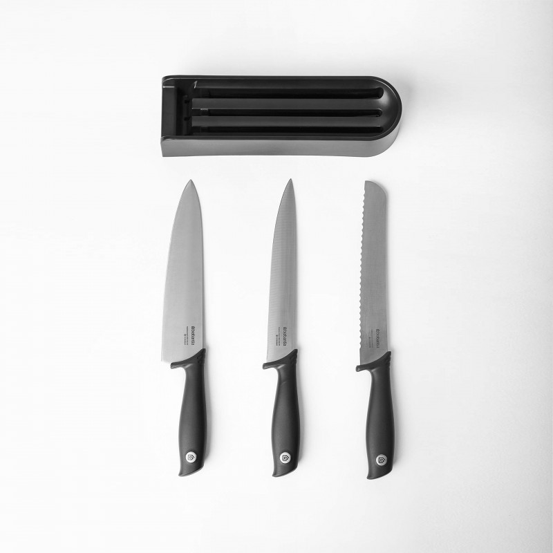 Комплект 3 бр ножове Brabantia Tasty+ 1001176, Закалена стомана, Устойчиви на надраскване и корозия, Тъмносив