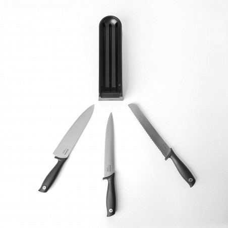 Комплект 3 бр ножове Brabantia Tasty+ 1001176, Закалена стомана, Устойчиви на надраскване и корозия, Тъмносив