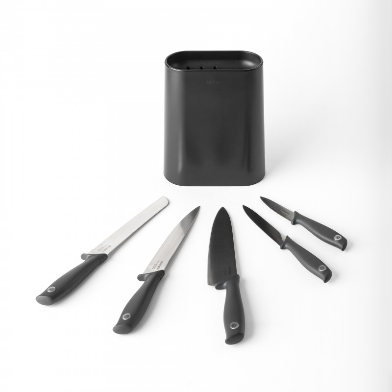 Комплект ножове 5 бр Brabantia Tasty+ 1001177, Закалена стомана, Устойчиви на надраскване и корозия, Тъмносив