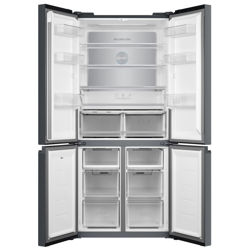 Хладилник с фризер Tesla RF5100FMBE, 250W, 511Л, Енергиен клас Е, Инвертор, Total No Frost, Metal Cooling, LED, Дисплей, Черно стъкло