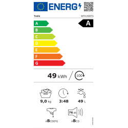 Пералня с предно зареждане Tesla WF91480TS, 1900W, 9 кг, 60 л, 14 програми, 1400 об/мин, Клас A, Steam Care, LED, Сребрист